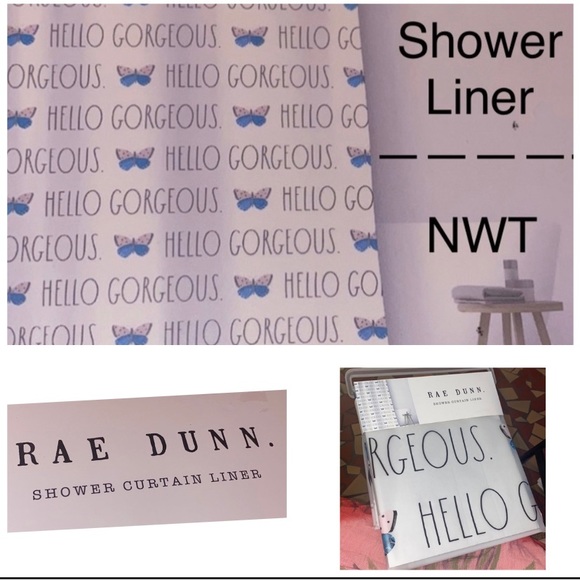 Rae Dunn shower liner,NWT,🦋HELLO GORGEOUS🦋design,butterfly and words design - Picture 1 of 13